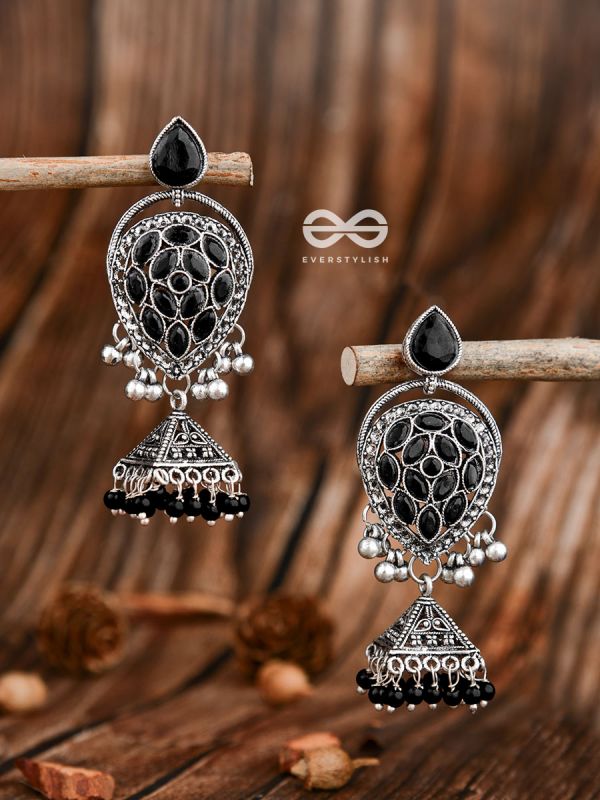 The Khaleesi Statement Danglers - Onyx Black - The Embellished Oxidised Collection