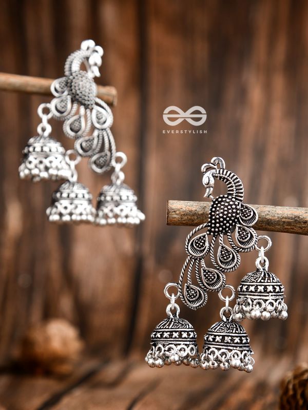 The Intricate Peacocks - Triple Boho Jhumki Earrings