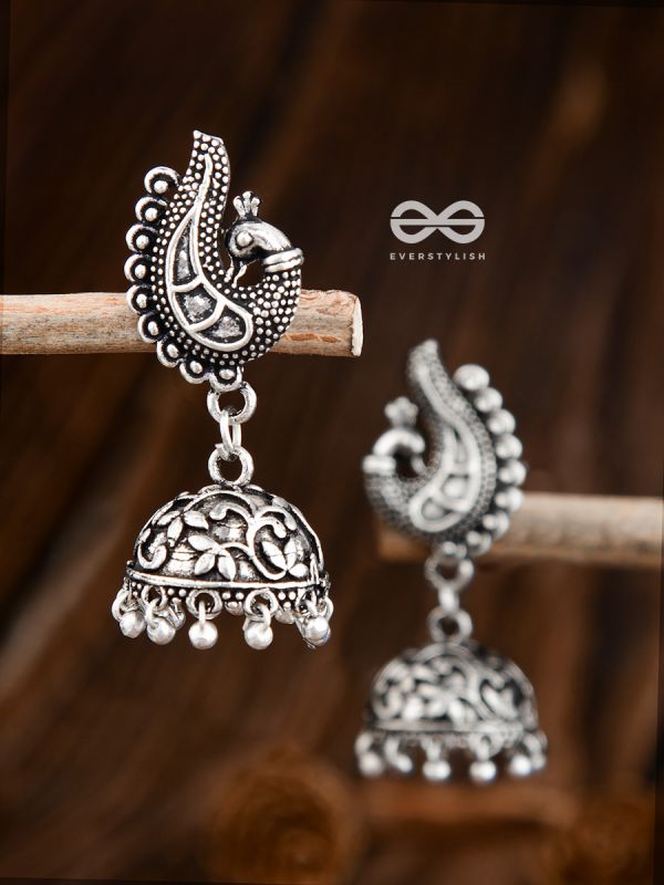 The Intricate Artistic Peacock Jhumkis - Oxidised Earrings