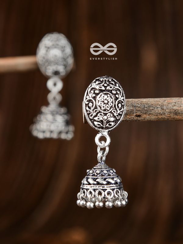 Little Floral Artwork - Oxidised Jhumki Earrings