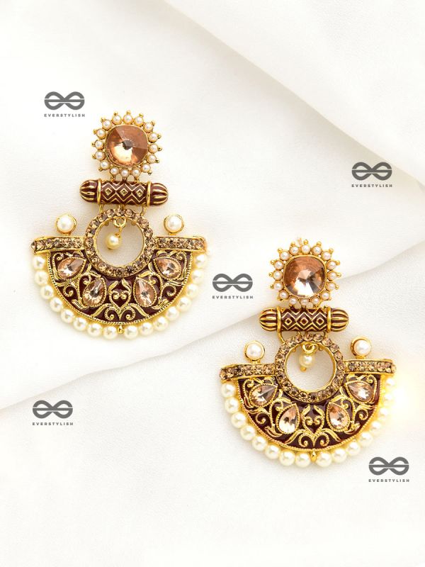 The Marvellous Meenakari Collection - Mehr Earrings - Brown-White