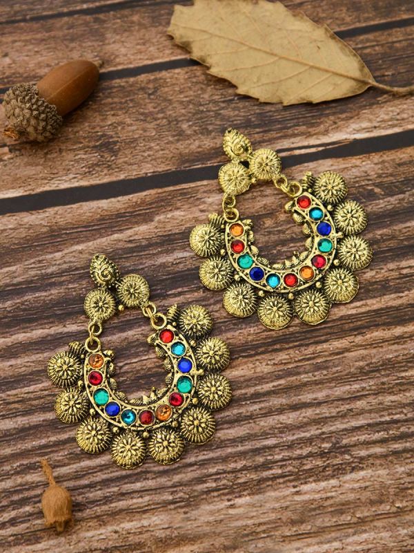 The Intricate Sun - Oxidised Golden Earrings