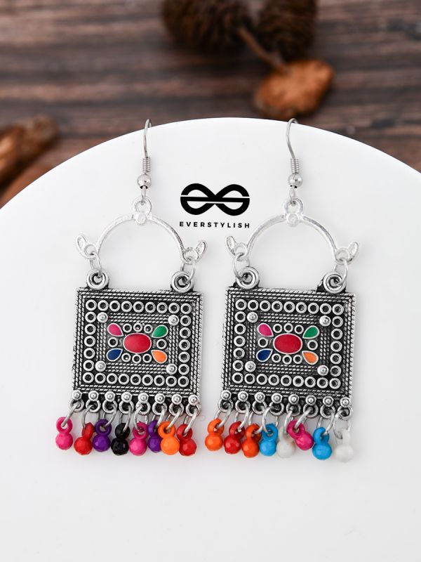 The Embellished Trunk - Oxidised Boho Earrings - Multicolour