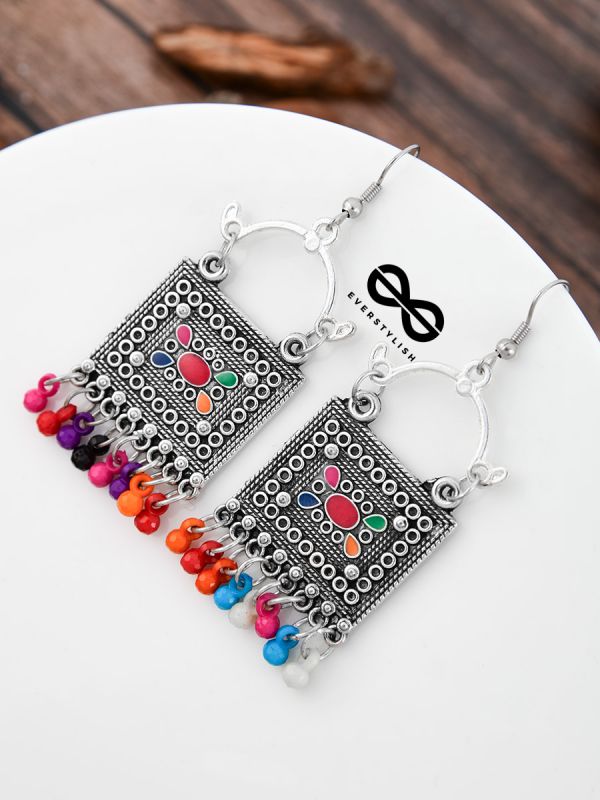 The Embellished Trunk - Oxidised Boho Earrings - Multicolour