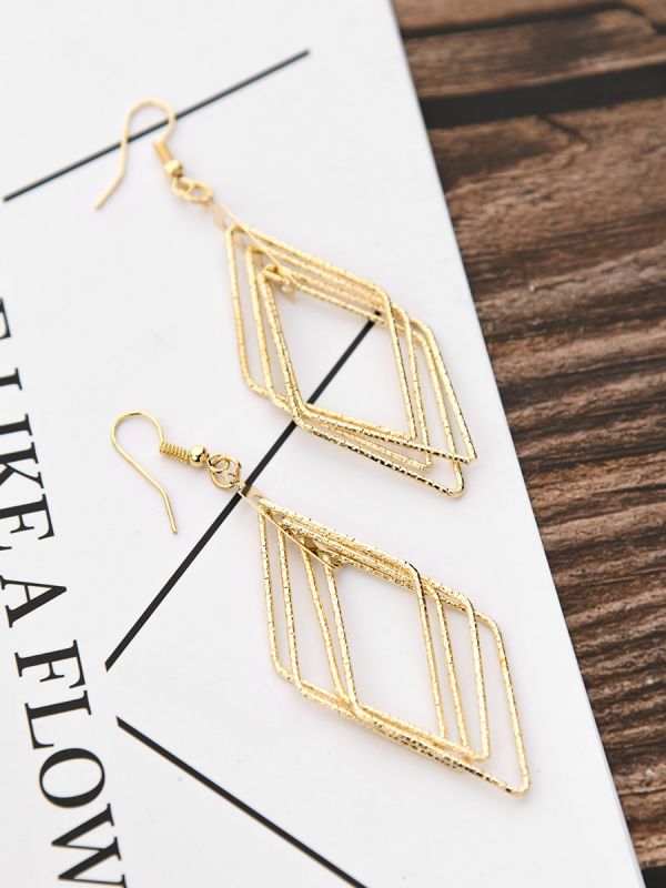 The Shimmery Rhombus - Golden Elegant Earrings