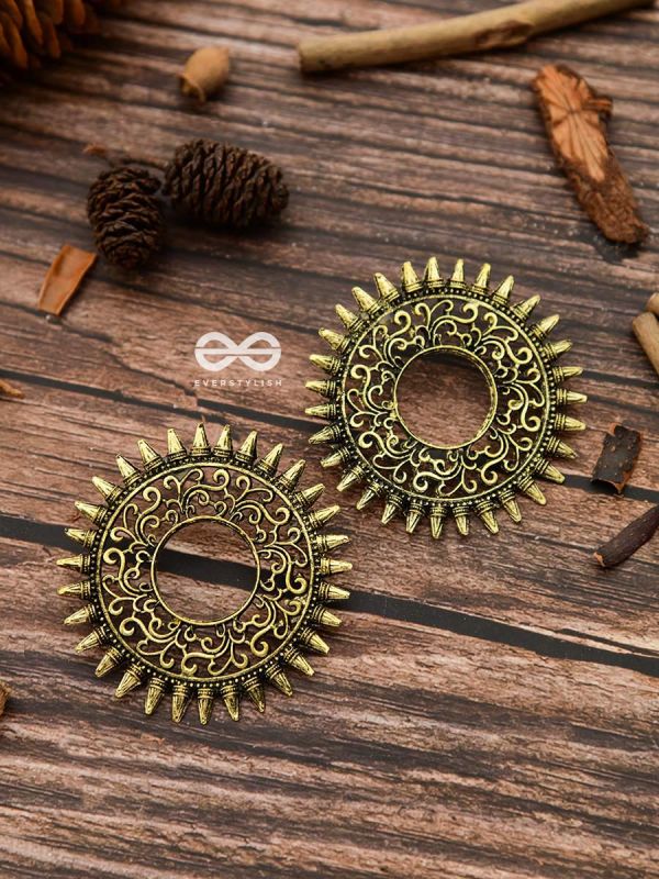 The Motif Sun Oxidised Boho Earrings (Golden)