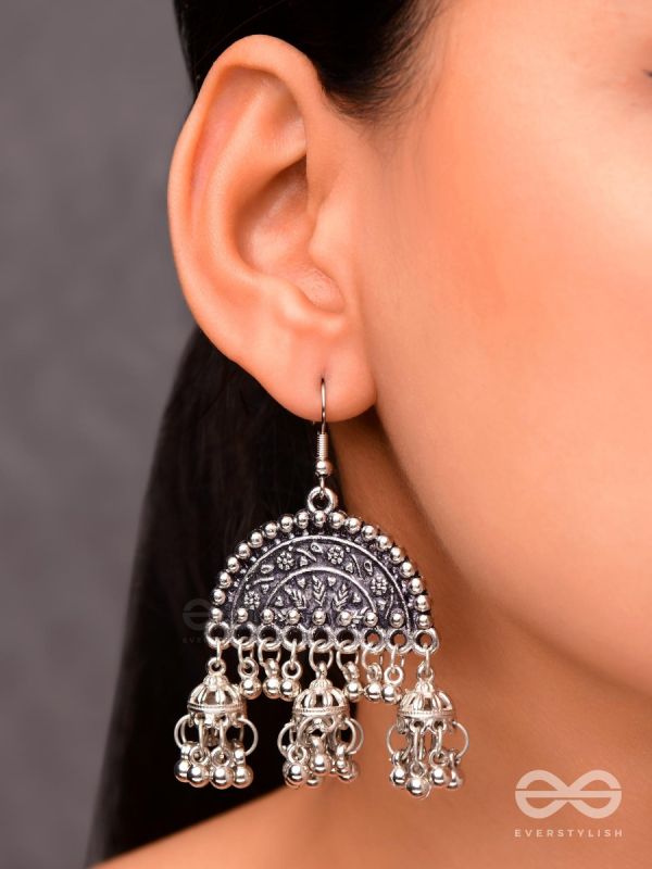 The Motif Moon Jhumkis - Oxidised Boho Earrings