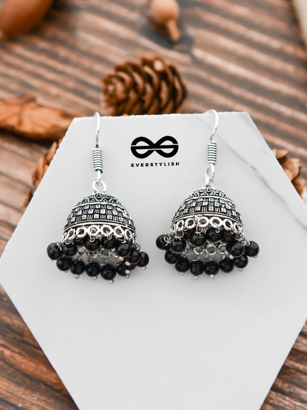 The High on Detail - German Silver Jhumkis - Black