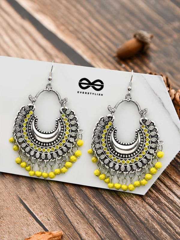 The Motif Moon - Oxidised Chandbali Earrings (Yellow)