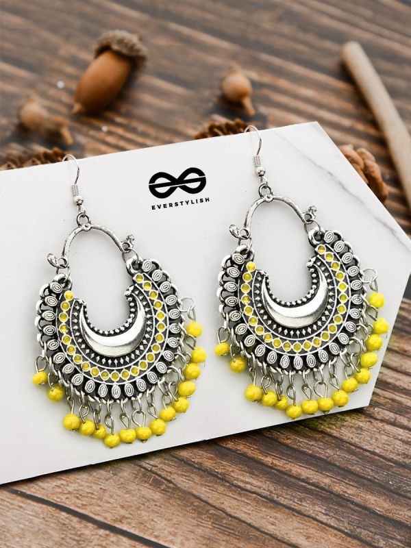 The Motif Moon - Oxidised Chandbali Earrings (Yellow)