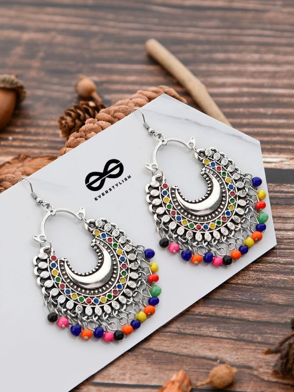 The Motif Moon - Oxidised Chandbali Earrings (Multi Color)