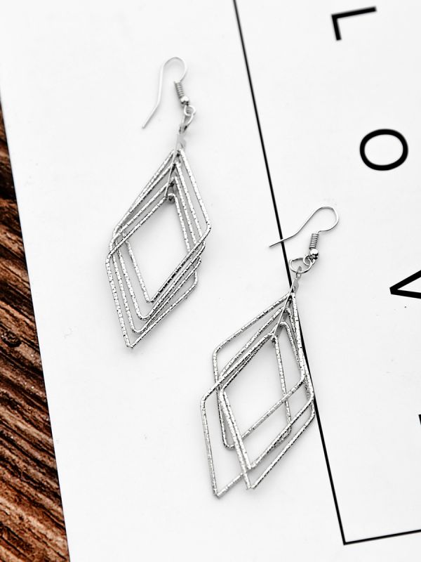 The Shimmery Rhombus - Silver Elegant Earrings