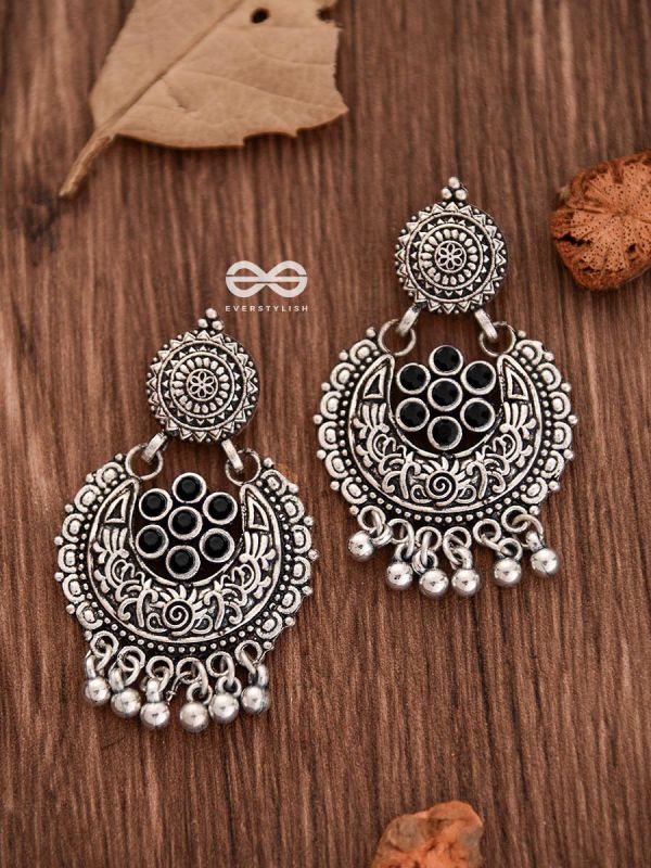 The Peppy Touch - Oxidised Boho Earrings (Black)