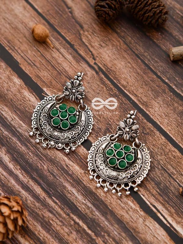 The Peppy Touch - Oxidised Boho Earrings (Green)