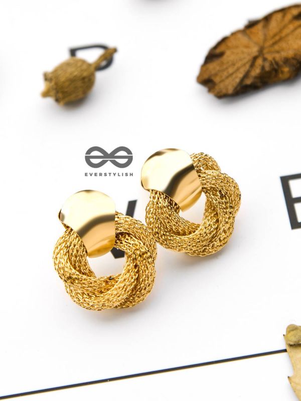 An Elegant Fantasy - Golden Criss-Cross Studs