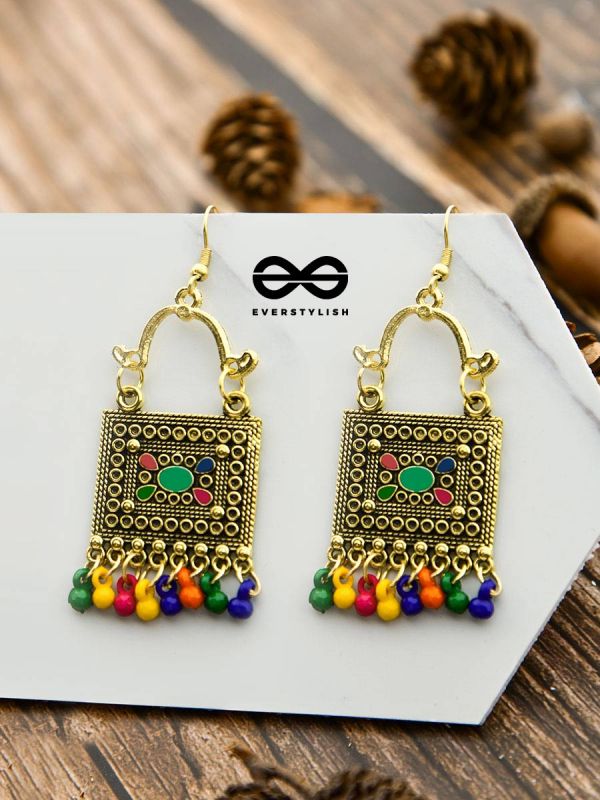 The Embellished Trunk - Oxidised Boho Earrings - Golden Multicolour