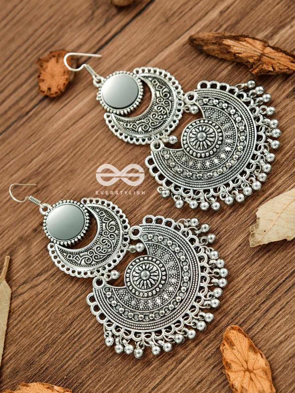 The Double Mirror Chandbalis - Oxidised Boho Earrings
