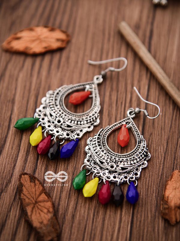 The Vintage Drop Motifs (Multicoloured) - Oxidised Boho Earrings