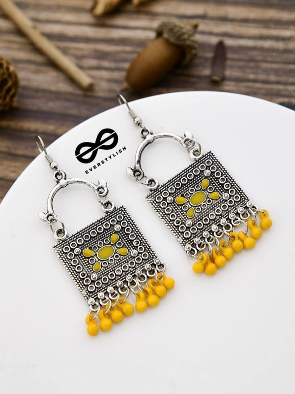 The Embellished Trunk - Oxidised Boho Earrings - Yellow