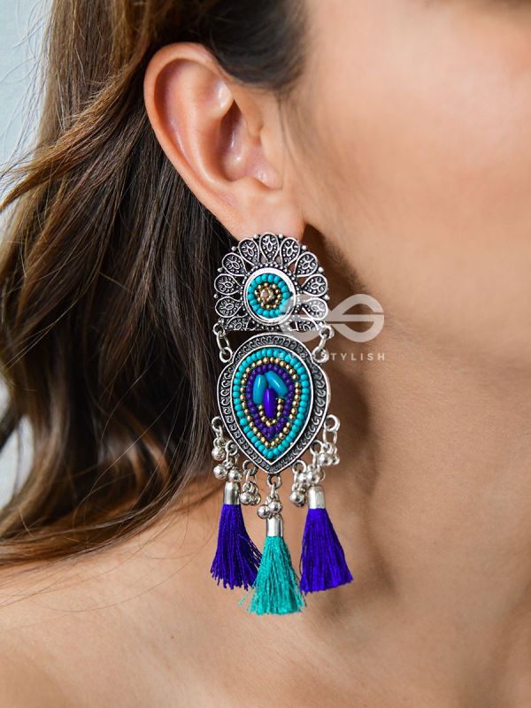 The Layered Tasseled Statement Makers (Blue Hues) - The Embroidered Oxidised Collection