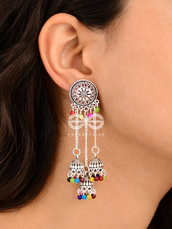 An Intricate Delight - Triple Boho Jhumkis - Multicolour