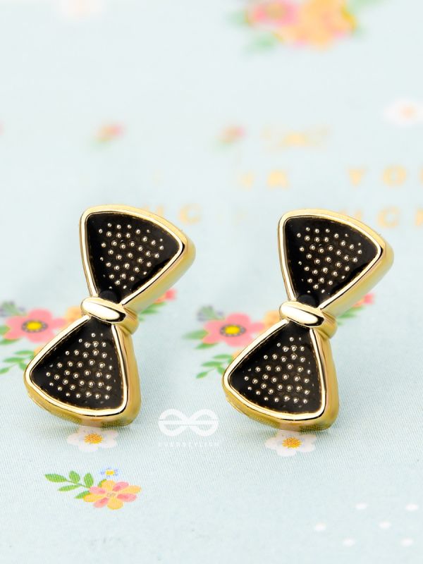 The Little Enamel Bowknot Studs - Black - Tiny Trinket Earrings