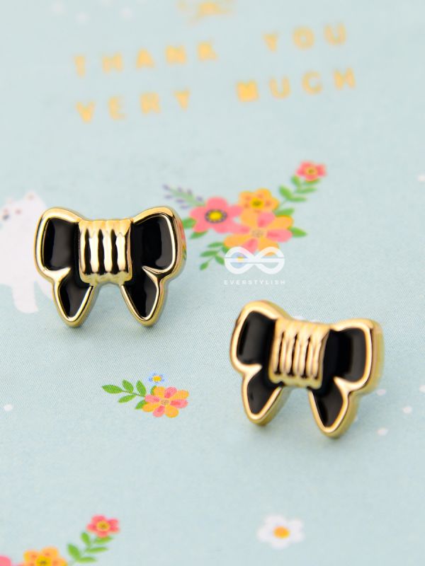 The Cute Enamel Bowknot Studs - Black - Tiny Trinket Earrings