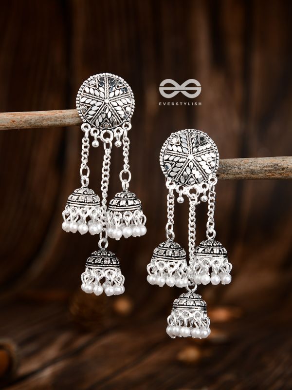 The Shimmery Chakras - Intricate Triple Jhumkis