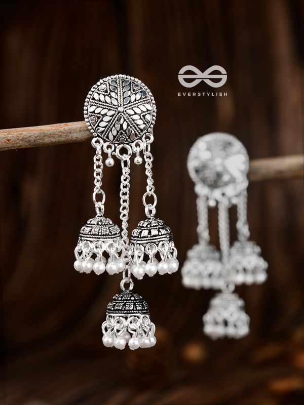 The Shimmery Chakras - Intricate Triple Jhumkis