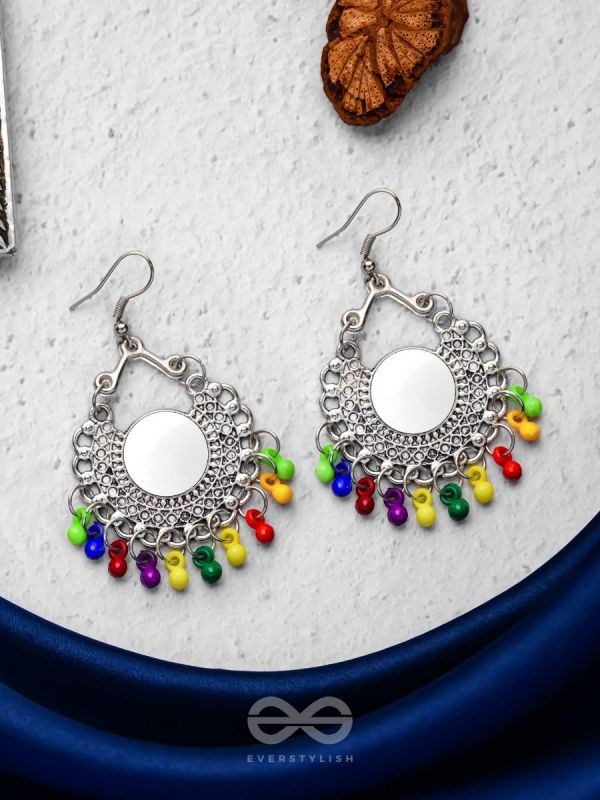 Motif Mirrors on My Ears (Multicoloured) - Oxidised Boho Earrings