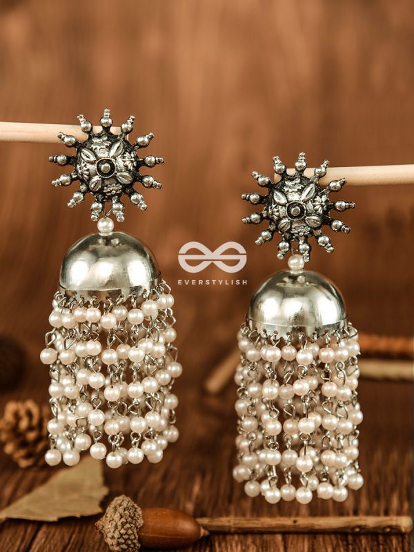 The Dangling Pearl Statement Jhumka Earrings - Oxidised Boho Earrings