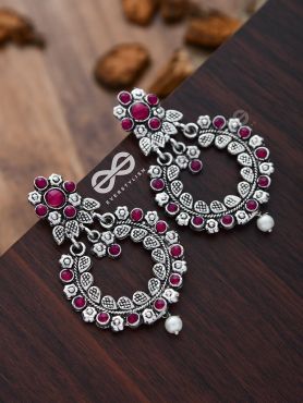 Elegantly ethnic studded chandbali statement earrings (Ruby Red)
