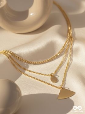 The Elegant Curves  - Golden Triple Layered Statement Neckpiece