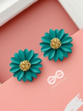 BLOOMING BLOSSOMS - Statement Stud Earrings (Teal)