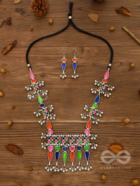 The Bohemian Jaw Droppers - Statement Set of Meenakari Neckpiece and Earrings (Multicolor)