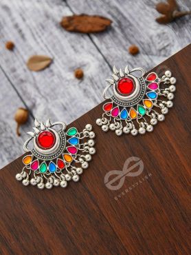 A Bohemian Tale - Embellished Oxidised Earrings (Multicoloured)