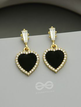 Heart of Ocean- Green Heart-Shaped Gem Stones and Rhinestones Studded Earrings