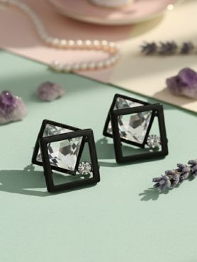 Muddled Frames- Black and White Solitaire Studded Earrings