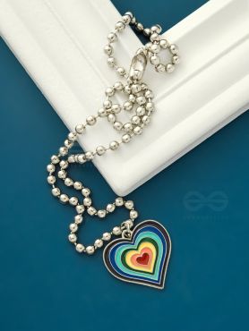 Rainbow-Hued Heart- Multicolored Silver Necklace