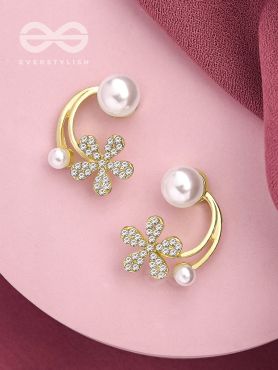 The Frosted Floret- Golden Rhinestones and Pearl Earrings