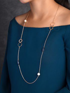 Yin And Yang- Pearl And Stone Studded Golden Necklace With Anti-Tarnish Coating 