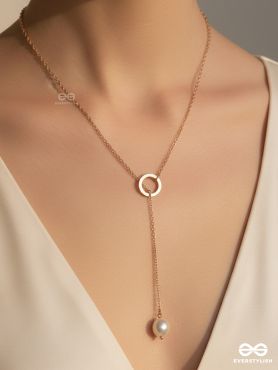 Drop-Down- Golden Pearl Necklace With Anti-Tarnish Coating 