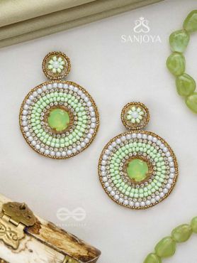 Adamya - The Indomitable Spirit - Stone, Sequins, And Beads Hand Embroidered Earrings (Lime Green)