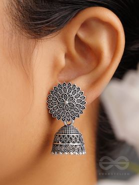 The Frozen Foliage- Oxidised Jhumka Earrings