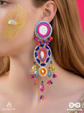 Odyaman - The Vibrant Rainfall - Beads, Resham And Mirrors Hand Embroidered Earrings