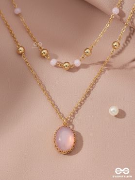 The Pink Pizzazz- Golden Embellished Layered Necklace With Anti-Tarnish Coating