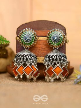 THE FLAMING FUSIONS- EMBELLISHED OXIDISED JHUMKI