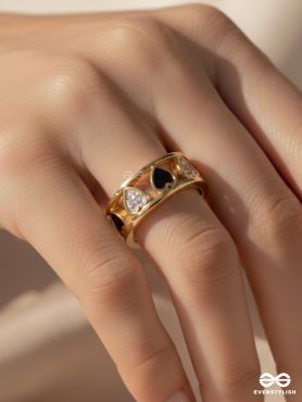ENVELOPED IN HEARTS - GOLDEN STATEMENT RING (BLACK)