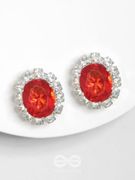 SHIMMER AND SHINE - SILVER AND RED EMBELLISHED STUD EARRINGS
