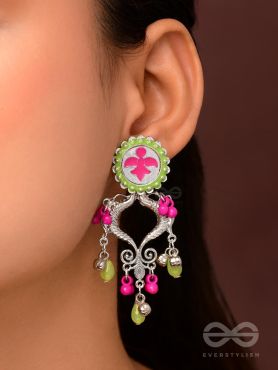 The Bougainvillea Forest- Enamelled Oxidised Ear Jackets